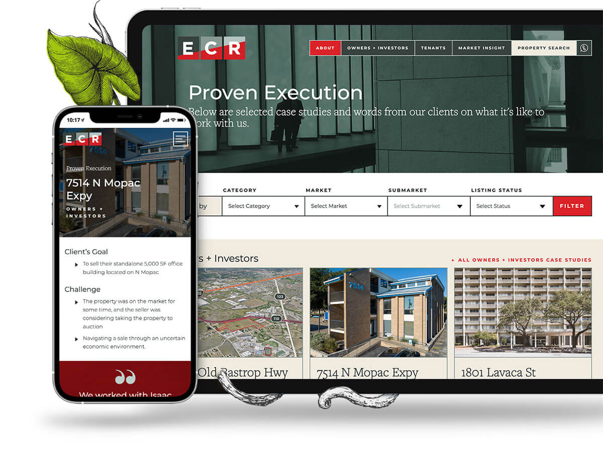 Tablet and phone view of the case study overview and subpage